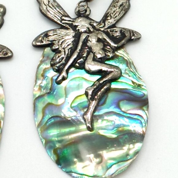 Abalone Shell Fairy Design Dangle Earrings Unique - Picture 6 of 12